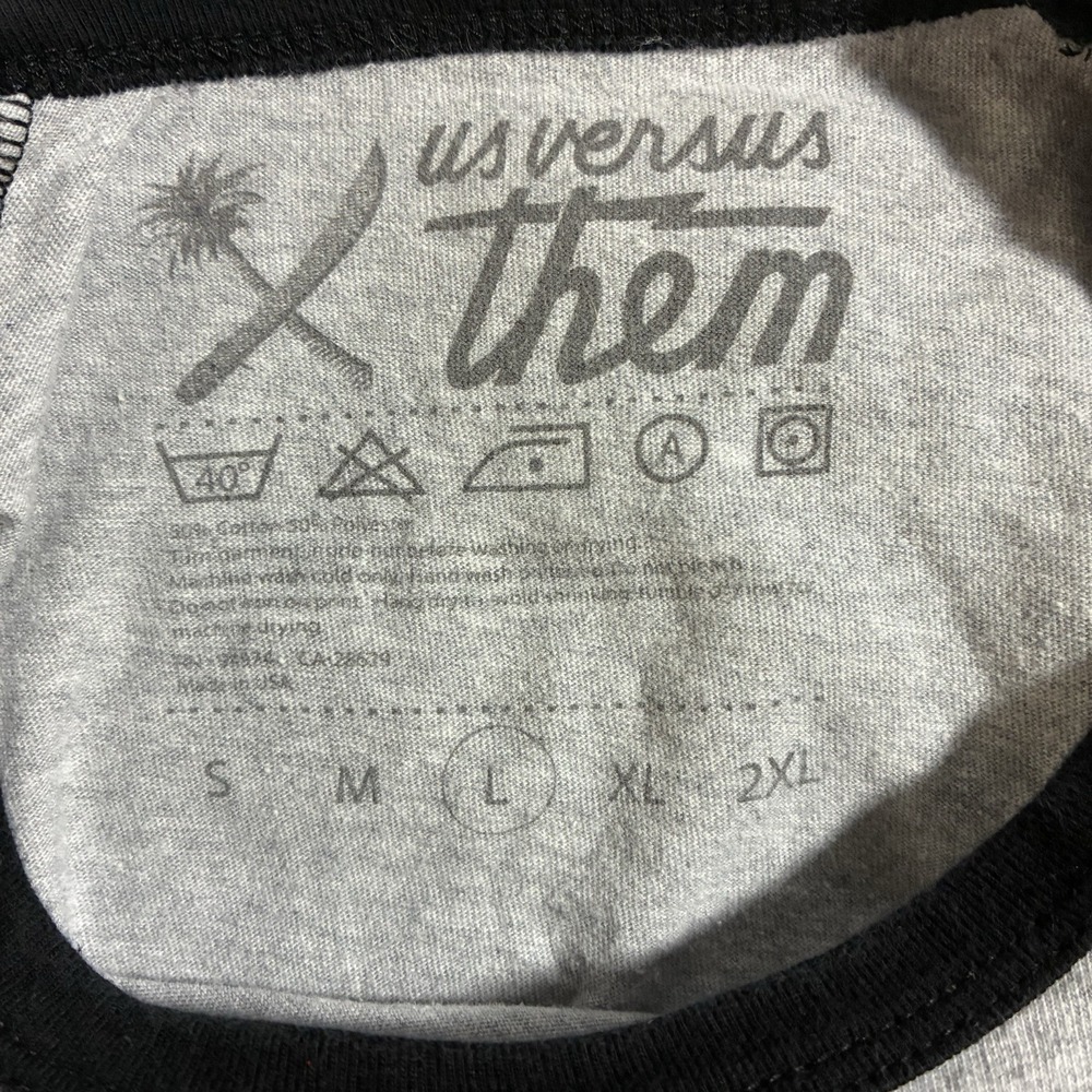 Us Versus Them Cold Cruel World Raglan Shirt Mens Large Gray Black Baseball Tee - Picture 5 of 10